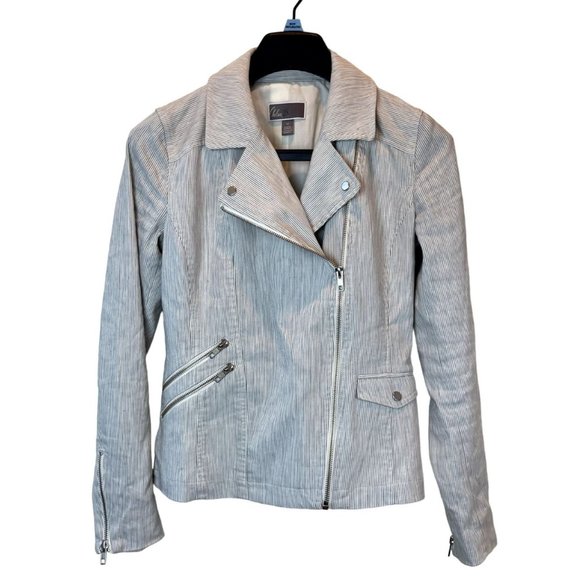 Chelsea28 Jackets & Blazers - Chelsea28 Women Slim Lapel Multiple Zippers Motorcycle Jacket Gray White Size XS